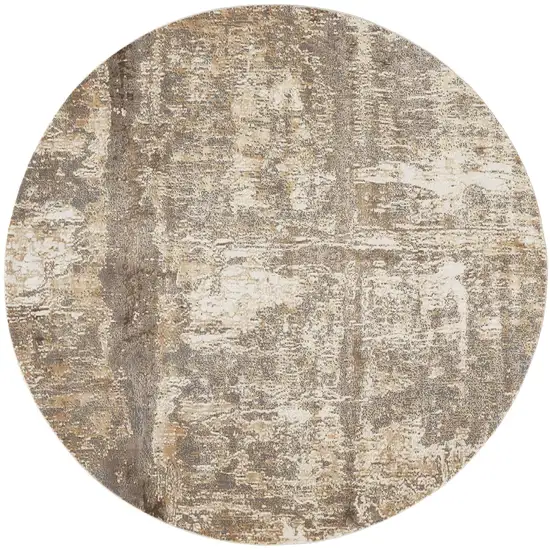8' Tan Ivory And Brown Round Abstract Area Rug Photo 1