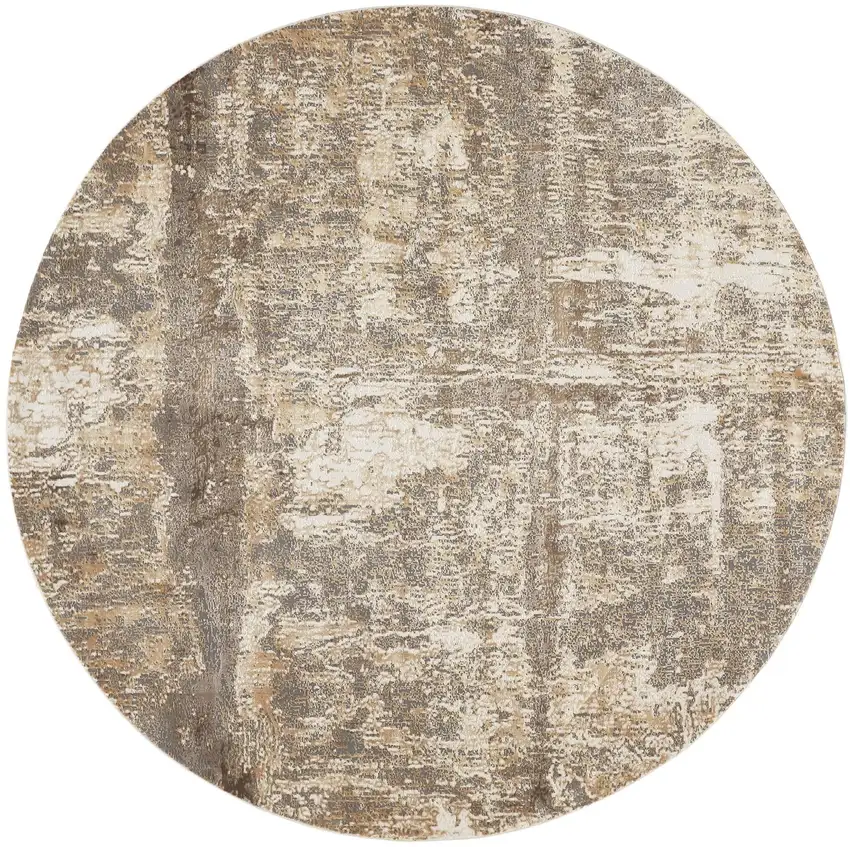 8' Tan Ivory And Brown Round Abstract Area Rug Photo 1
