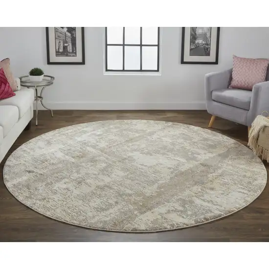 8' Tan Ivory And Brown Round Abstract Area Rug Photo 5