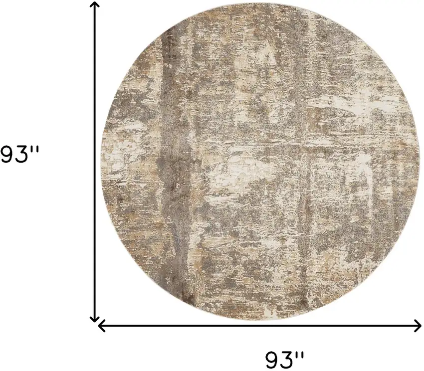 8' Tan Ivory And Brown Round Abstract Area Rug Photo 8