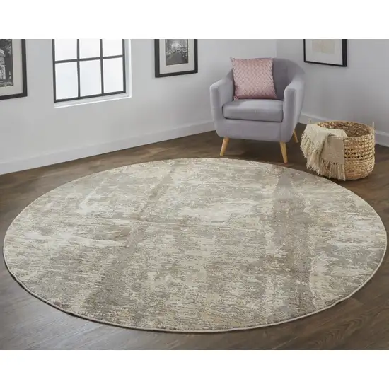 8' Tan Ivory And Brown Round Abstract Area Rug Photo 4