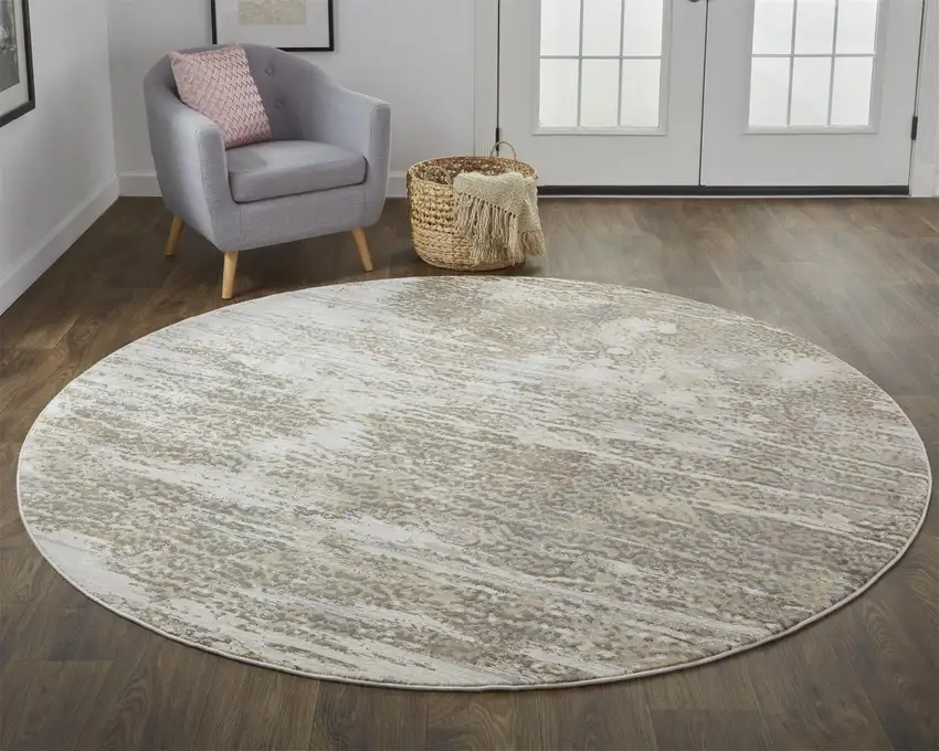 8' Tan Ivory And Brown Round Abstract Area Rug Photo 4