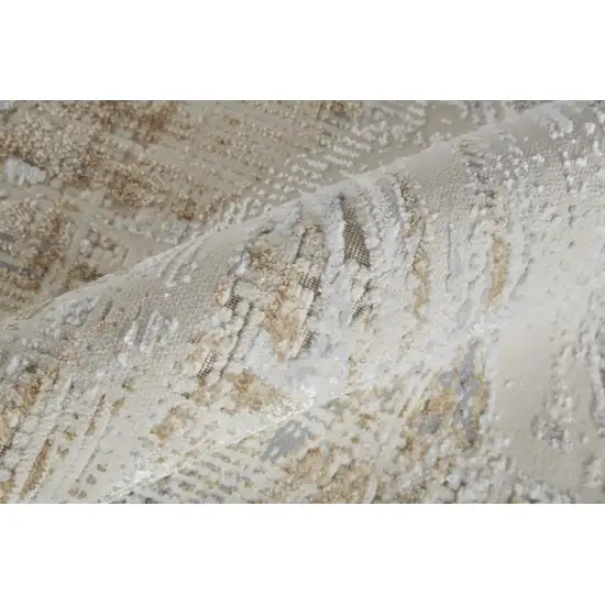 10' Tan Ivory And Gray Abstract Power Loom Distressed Runner Rug Photo 5