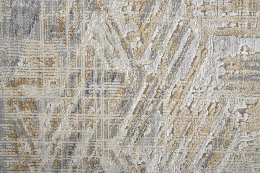 10' Tan Ivory And Gray Abstract Power Loom Distressed Runner Rug Photo 6