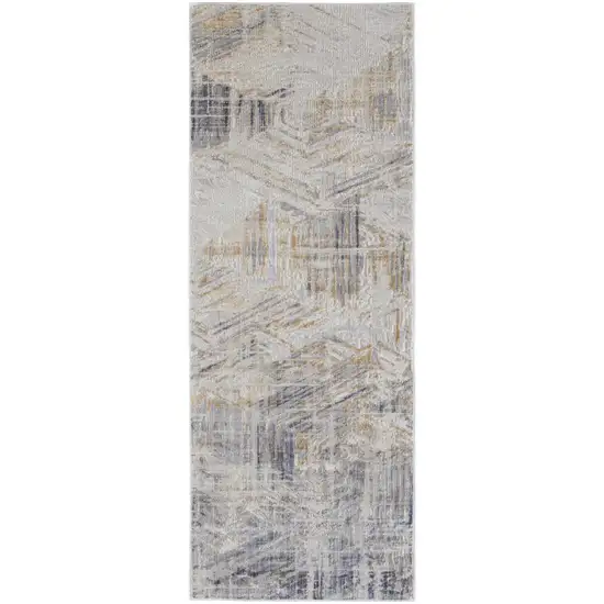 10' Tan Ivory And Gray Abstract Power Loom Distressed Runner Rug Photo 1