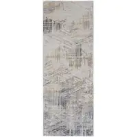 Photo of 10' Tan Ivory And Gray Abstract Power Loom Distressed Runner Rug