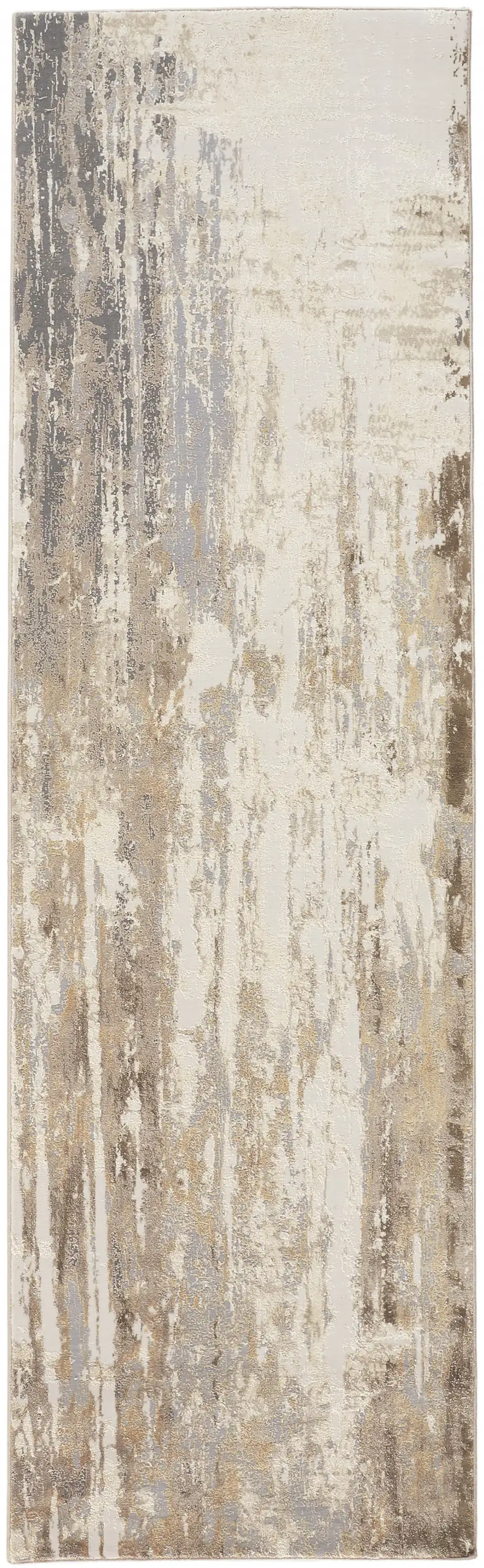 8' Tan Ivory And Gray Abstract Runner Rug Photo 1