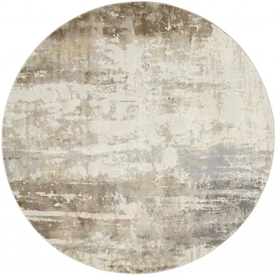 8' Tan Ivory And Gray Round Abstract Area Rug Photo 1
