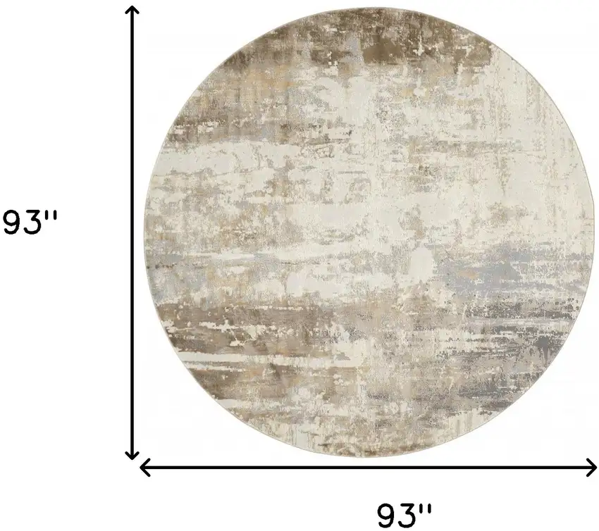 8' Tan Ivory And Gray Round Abstract Area Rug Photo 8