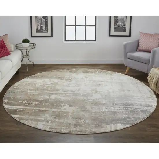8' Tan Ivory And Gray Round Abstract Area Rug Photo 5