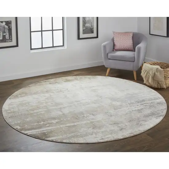 8' Tan Ivory And Gray Round Abstract Area Rug Photo 4