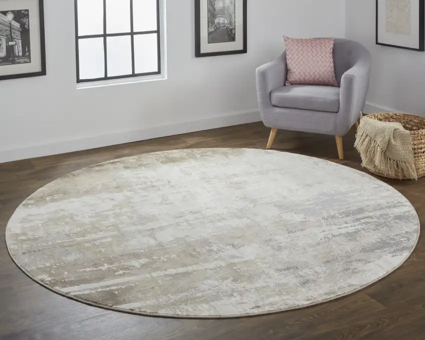 8' Tan Ivory And Gray Round Abstract Area Rug Photo 4