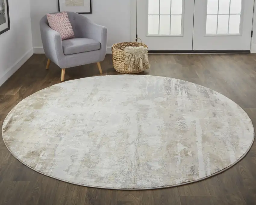 8' Tan Ivory And Gray Round Abstract Area Rug Photo 3