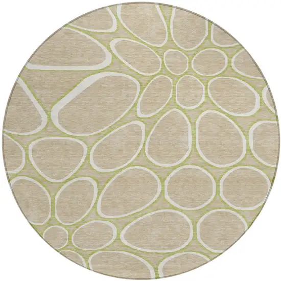 8' Tan Ivory And Green Round Abstract Washable Indoor Outdoor Area Rug Photo 2