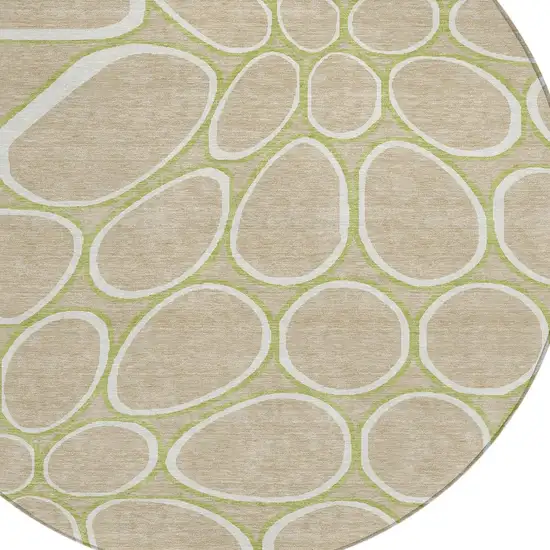 8' Tan Ivory And Green Round Abstract Washable Indoor Outdoor Area Rug Photo 5