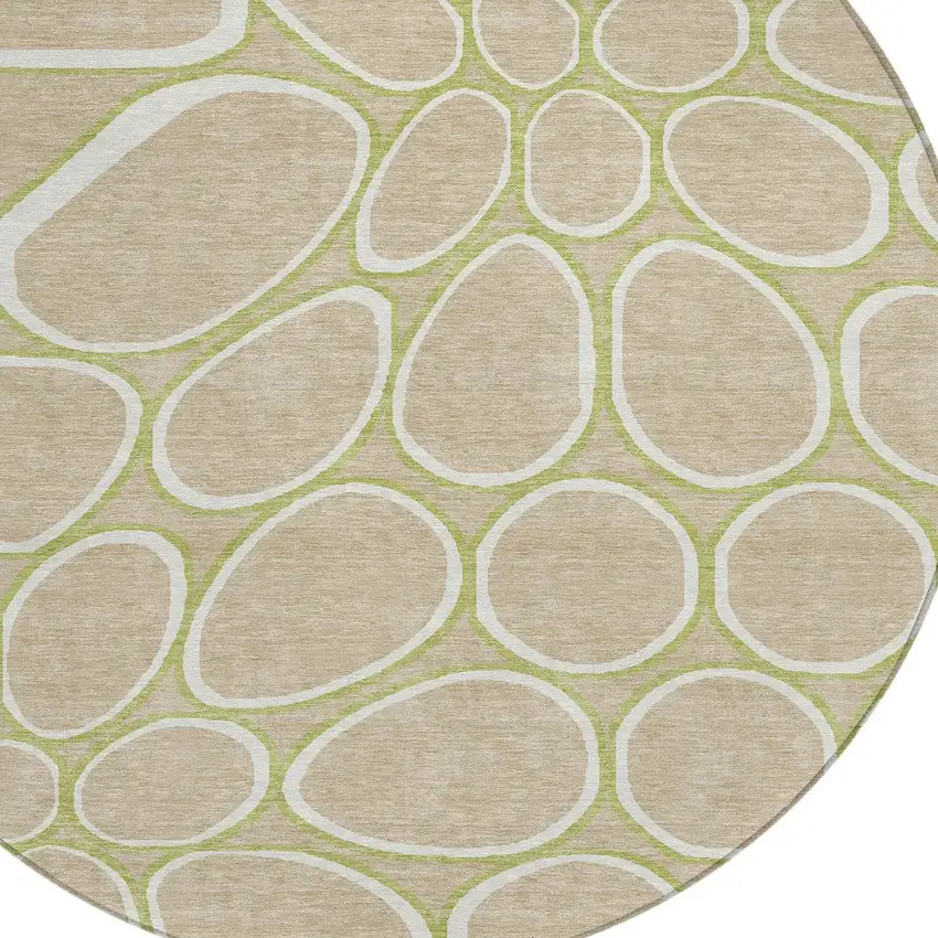 8' Tan Ivory And Green Round Abstract Washable Indoor Outdoor Area Rug Photo 5