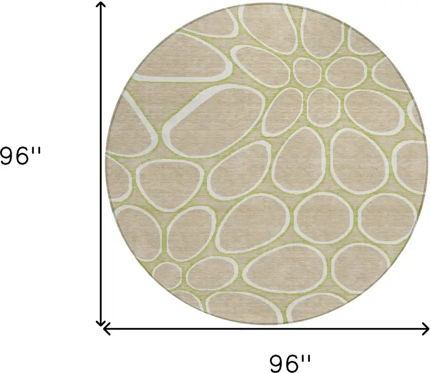 8' Tan Ivory And Green Round Abstract Washable Indoor Outdoor Area Rug Photo 9
