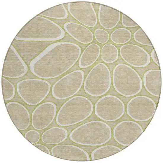 8' Tan Ivory And Green Round Abstract Washable Indoor Outdoor Area Rug Photo 6