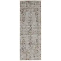 Photo of 8' Tan Ivory And Orange Floral Power Loom Distressed Runner Rug With Fringe