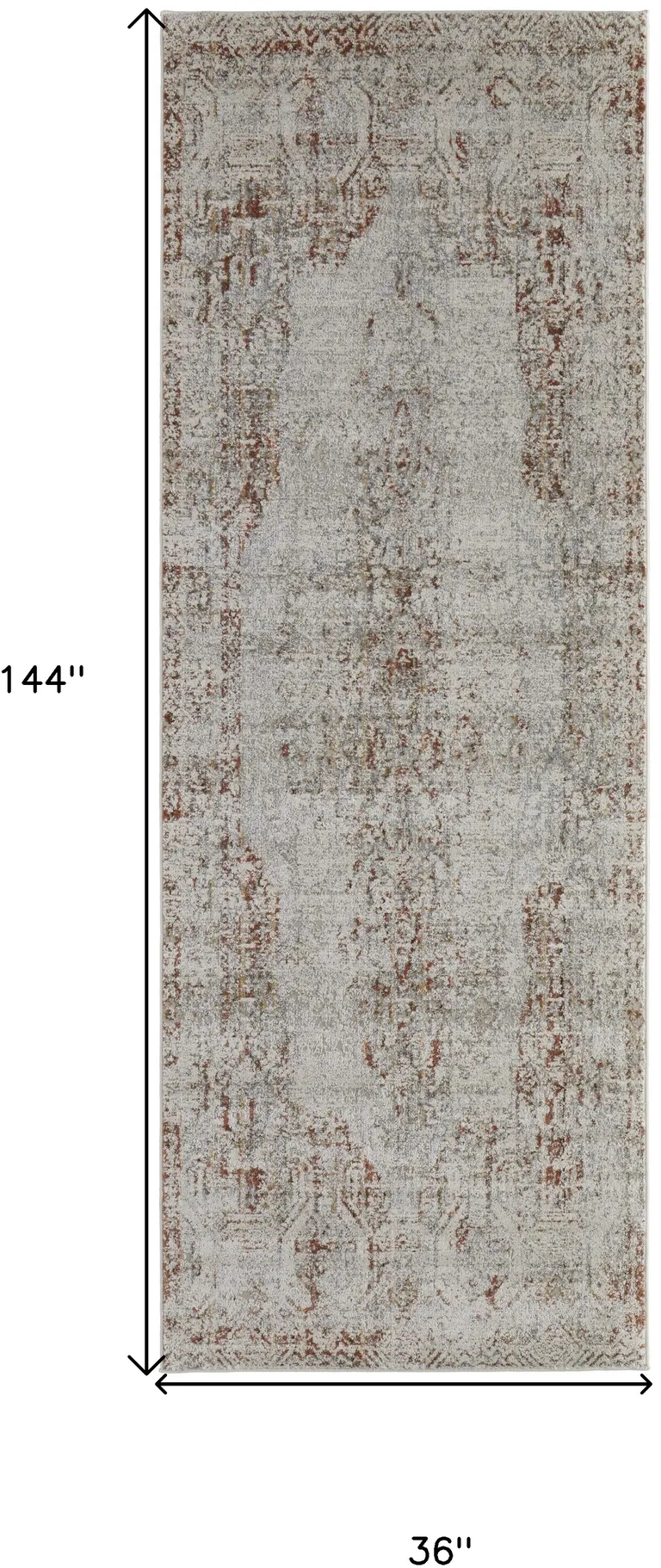 12' Tan Ivory And Orange Floral Power Loom Distressed Runner Rug With Fringe Photo 4