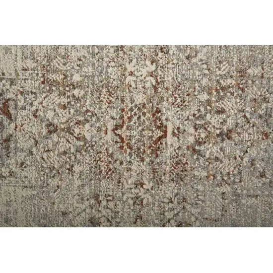12' Tan Ivory And Orange Floral Power Loom Distressed Runner Rug With Fringe Photo 6