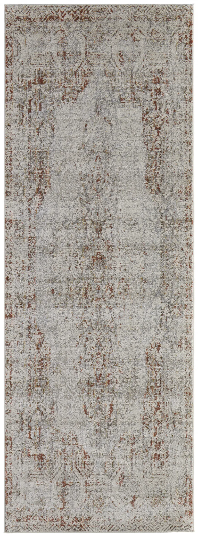 12' Tan Ivory And Orange Floral Power Loom Distressed Runner Rug With Fringe Photo 1