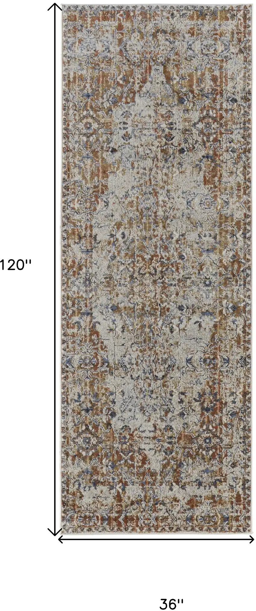 10' Tan Ivory And Orange Floral Power Loom Runner Rug With Fringe Photo 7