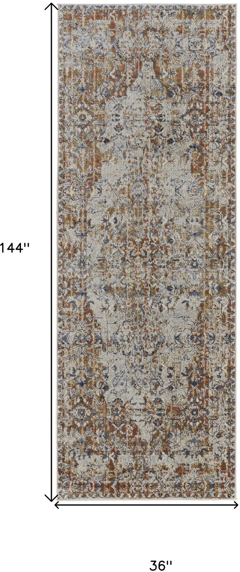 12' Tan Ivory And Orange Floral Power Loom Runner Rug With Fringe Photo 4