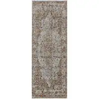 Photo of 12' Tan Ivory And Orange Floral Power Loom Runner Rug With Fringe
