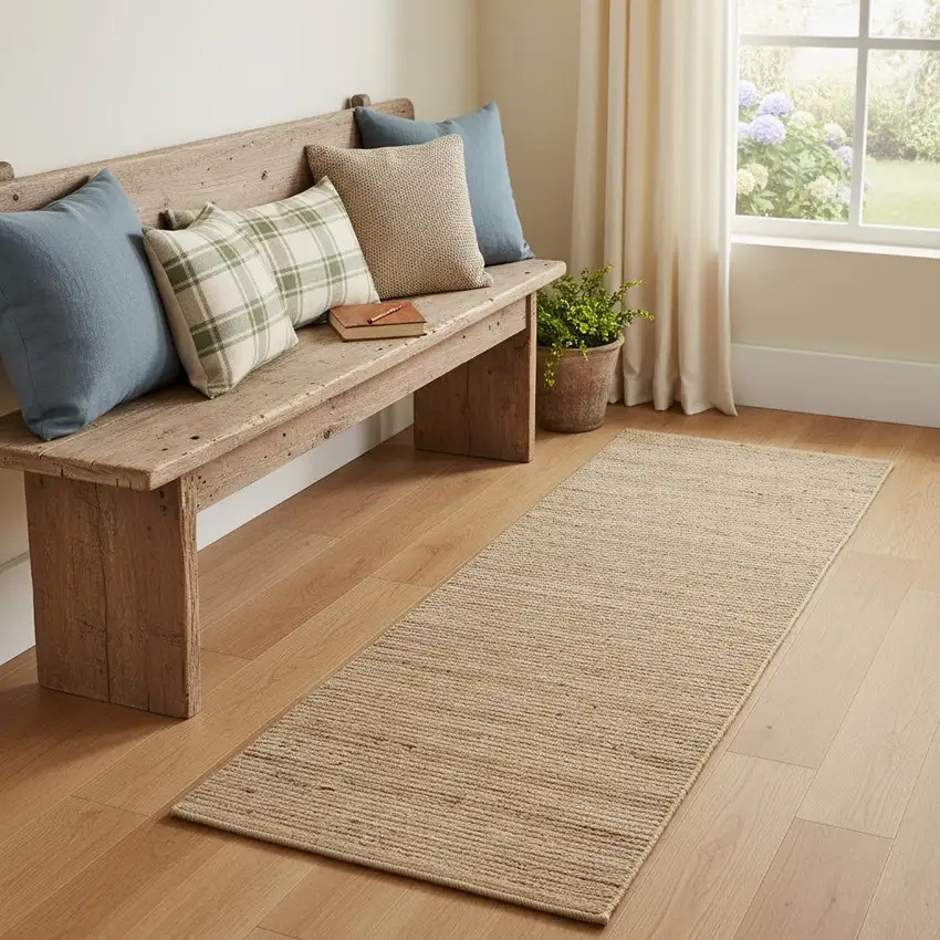 6' Tan Jute Hand Woven Runner Rug Photo 1