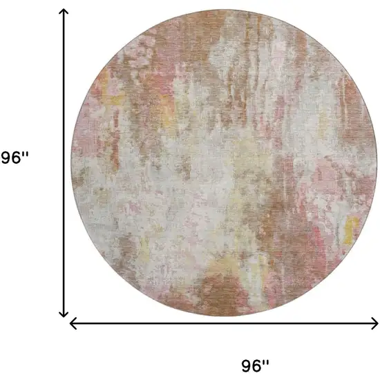 8' Tan Mauve And Ivory Abstract Washable Round Rug With UV Protection Photo 9