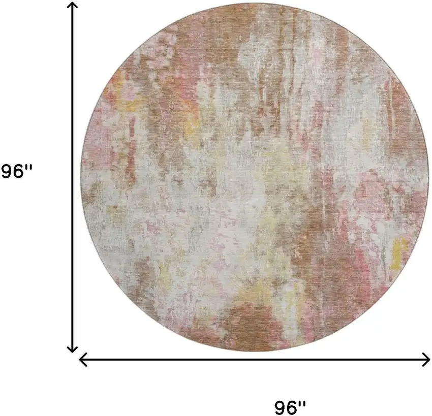 8' Tan Mauve And Ivory Abstract Washable Round Rug With UV Protection Photo 9