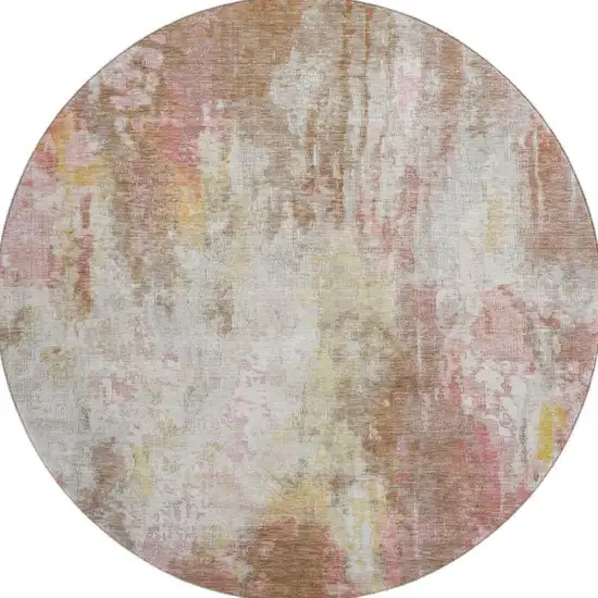 8' Tan Mauve And Ivory Abstract Washable Round Rug With UV Protection Photo 2