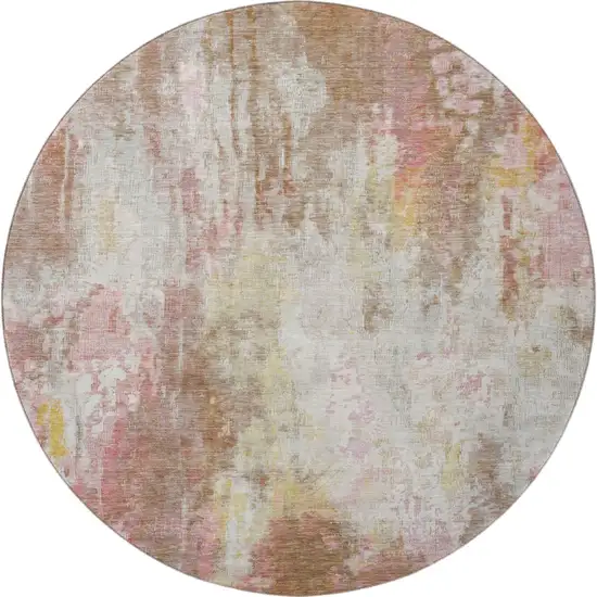 8' Tan Mauve And Ivory Abstract Washable Round Rug With UV Protection Photo 3