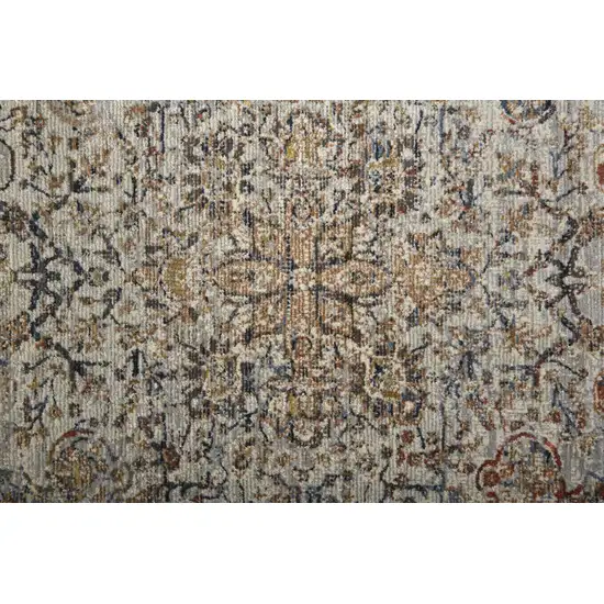 10' Tan Orange And Blue Floral Power Loom Distressed Runner Rug With Fringe Photo 6