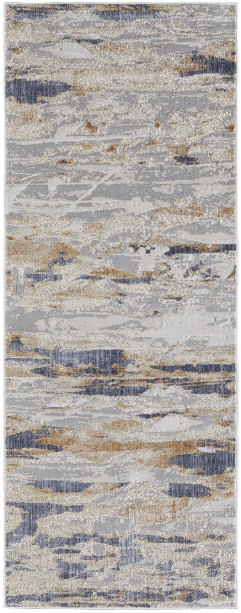 10' Tan Orange And Ivory Abstract Power Loom Distressed Runner Rug Photo 1