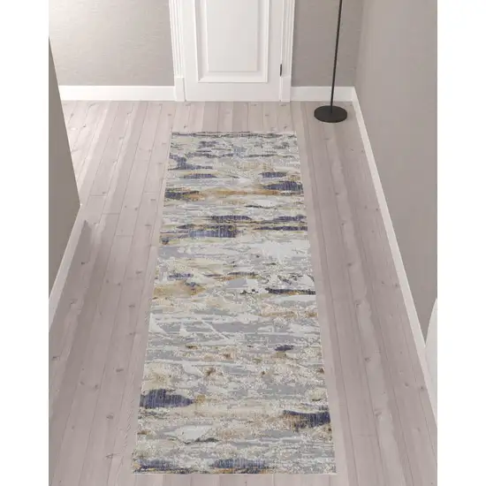 10' Tan Orange And Ivory Abstract Power Loom Distressed Runner Rug Photo 2