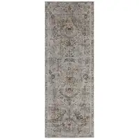 Photo of 10' Tan Orange And Red Floral Power Loom Distressed Runner Rug With Fringe