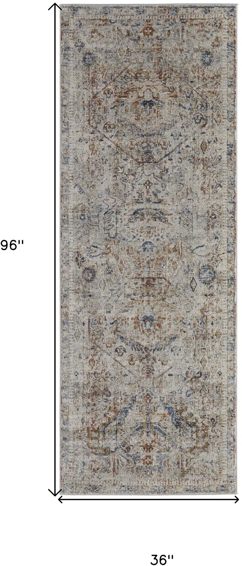 8' Tan Orange And Red Floral Power Loom Distressed Runner Rug With Fringe Photo 7