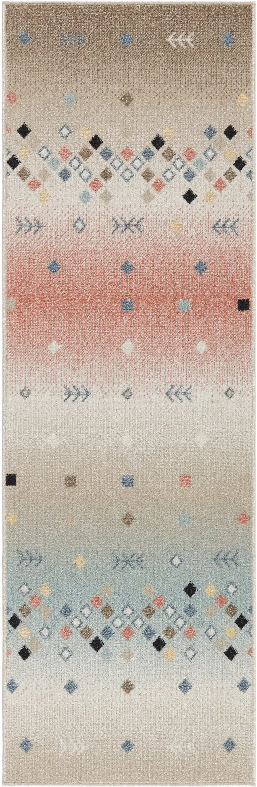 6' Tan Orange and Ivory Geometric Flatweave Runner Rug Photo 5