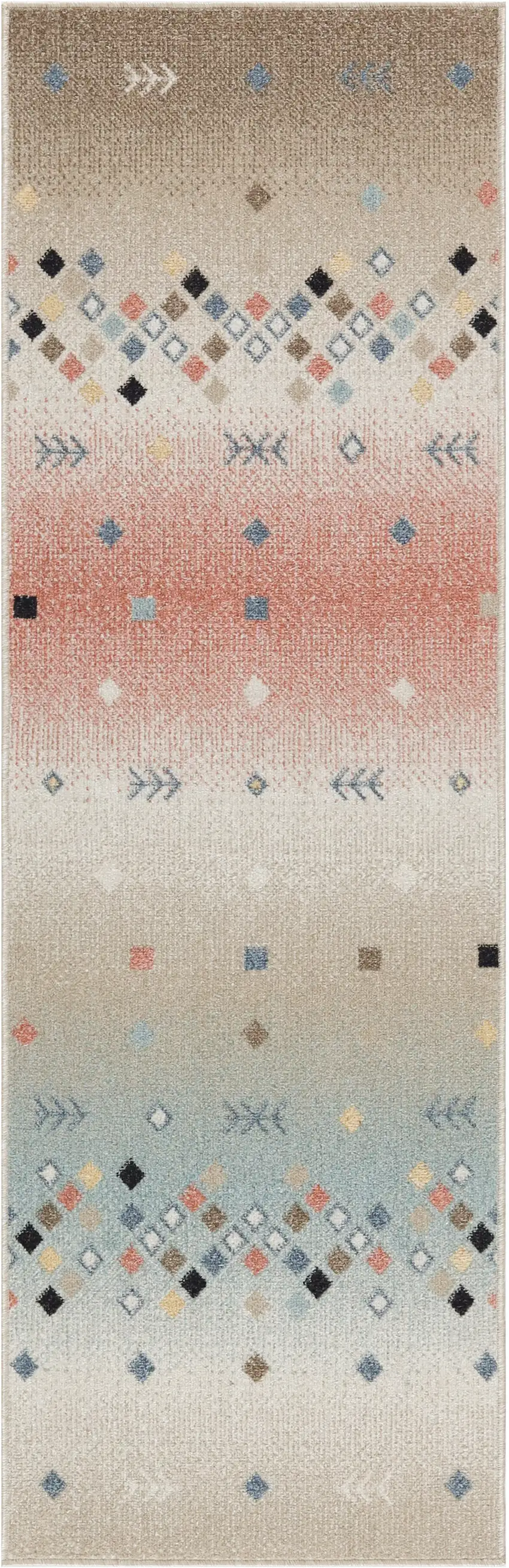 6' Tan Orange and Ivory Geometric Flatweave Runner Rug Photo 2