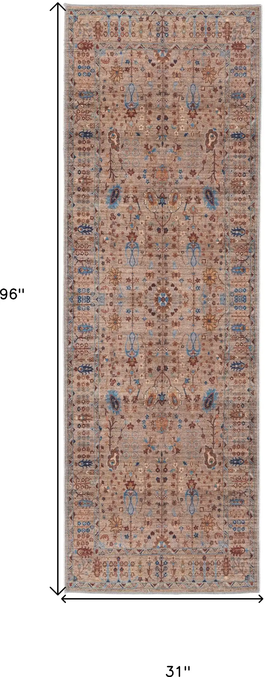 8' Tan Pink And Blue Floral Power Loom Runner Rug Photo 7