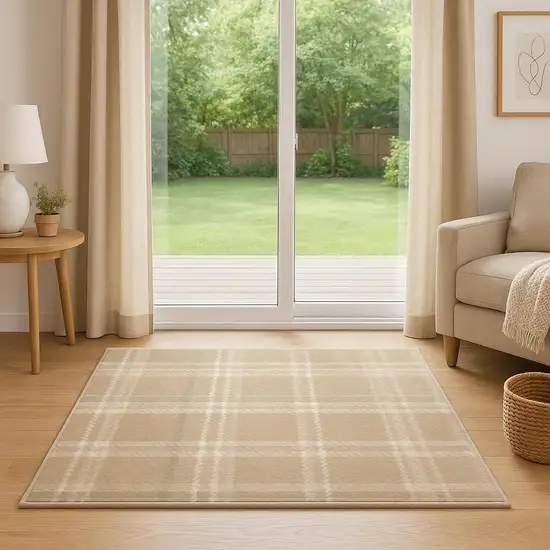 6' Tan Plaid Runner Rug Photo 1