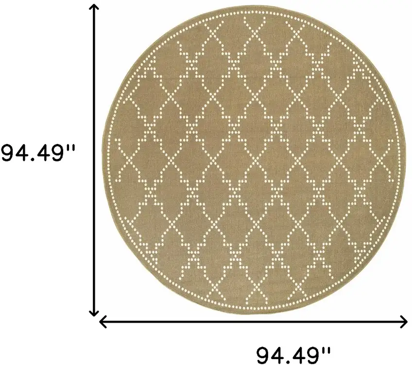 8' Tan Round Geometric Stain Resistant Indoor Outdoor Area Rug Photo 4