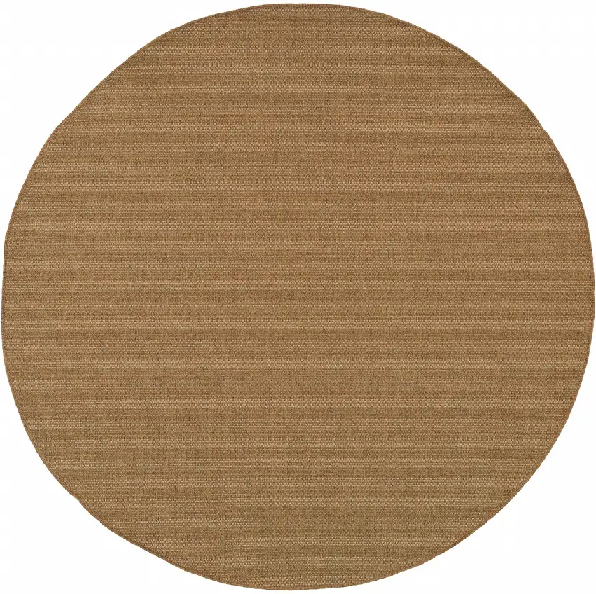 8' Tan Round Striped Stain Resistant Indoor Outdoor Area Rug Photo 1