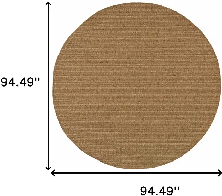 8' Tan Round Striped Stain Resistant Indoor Outdoor Area Rug Photo 4