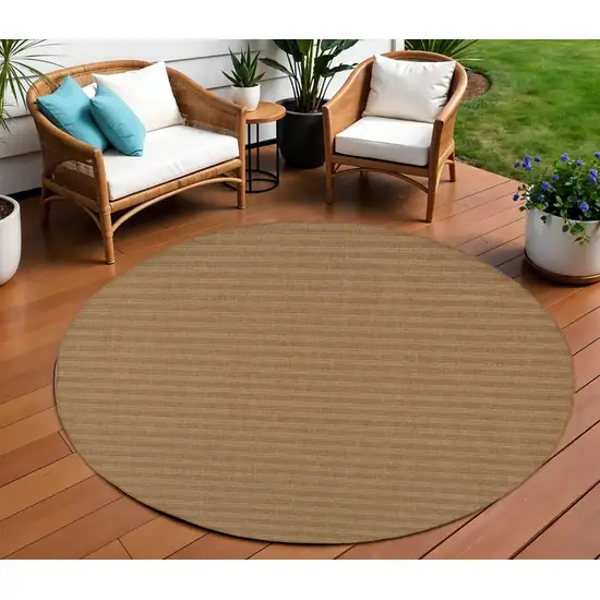 Tan Round Striped Stain Resistant Indoor Outdoor Area Rug Photo 1