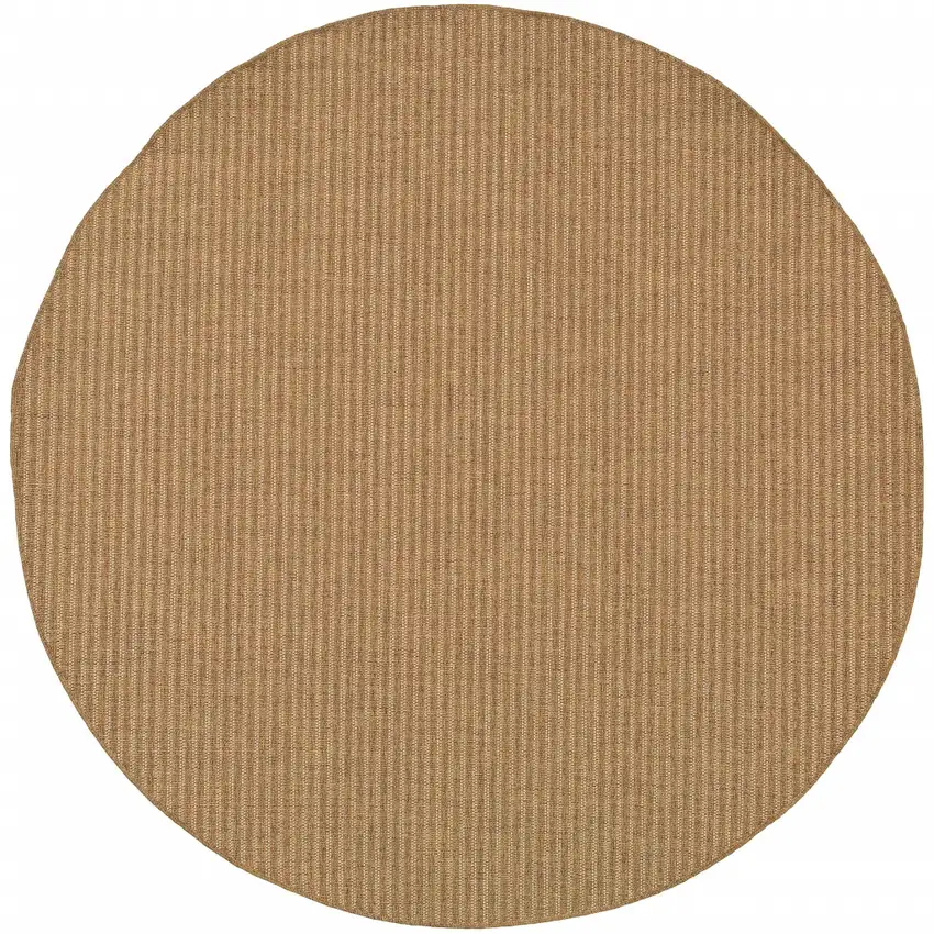 8' Tan Round Striped Stain Resistant Indoor Outdoor Area Rug Photo 1