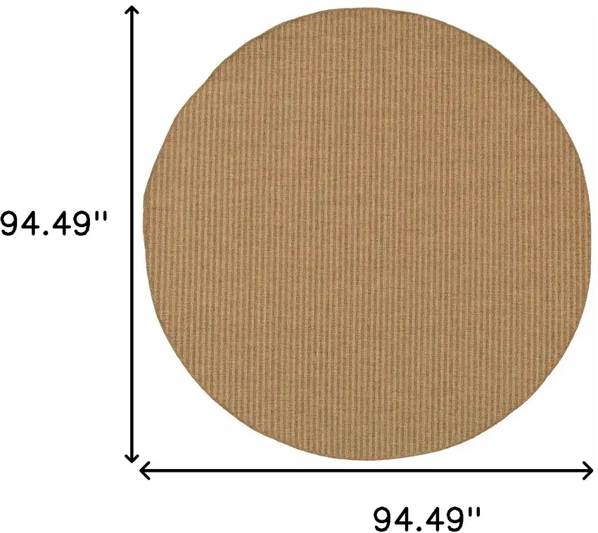 8' Tan Round Striped Stain Resistant Indoor Outdoor Area Rug Photo 4