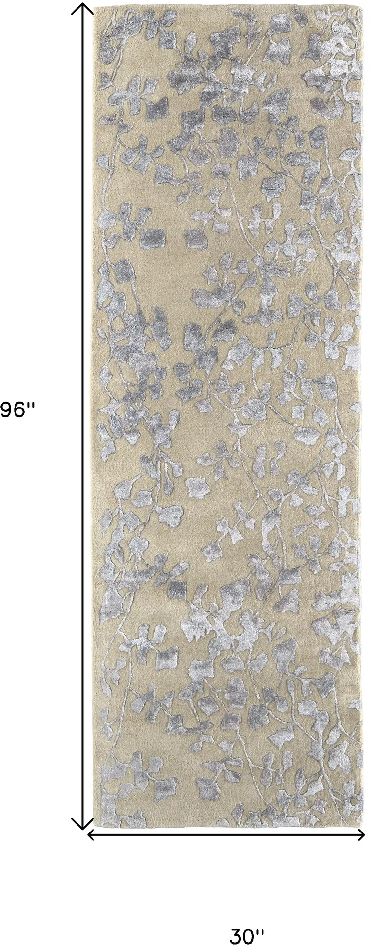 8' Tan Silver And Gray Wool Floral Tufted Handmade Runner Rug Photo 5